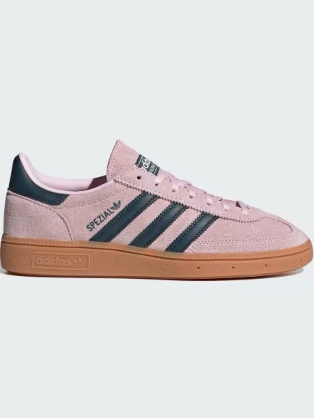 adidas Spezial Suede Sneaker in Pink with Black Stripes and Gum Sole
